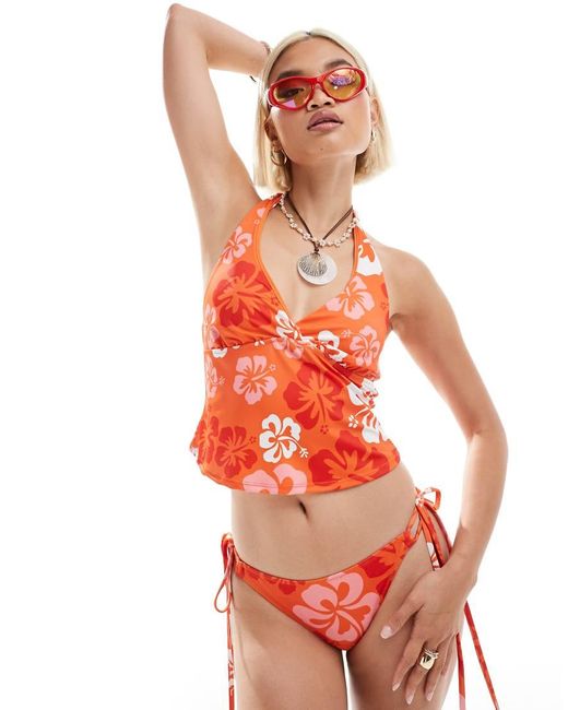 Labelrail Red X Olivia Grace Herring Hibiscus Print Tankini Top