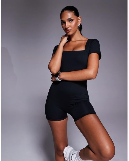 4505 Blue Soft Touch Square Neck Short Sleeve Romper