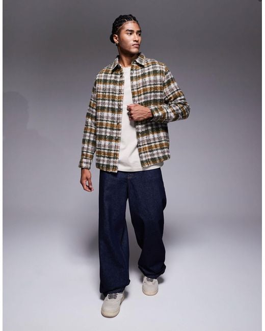 ASOS Gray Boucle Checked Overshirt for men
