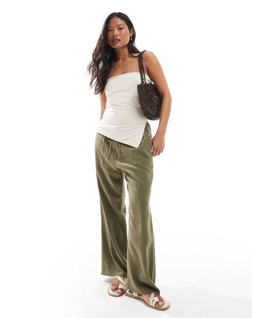 Pantalon large en lin mélangé avec cordon Miss Selfridge en coloris Metallic