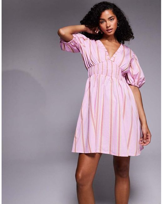 River Island Pink Puff Sleeve Mini Dress