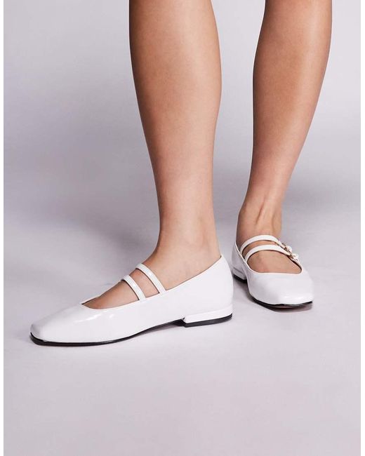 River Island White Mary Jane Square Toe Ballet Flat