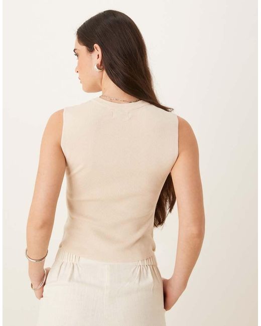 Jdy Natural Front Tie High Neck Knitted Tank Top
