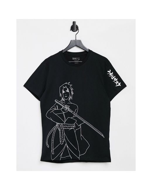 T-Shirt nera con stampa di Naruto sul petto e sulla schiena di Bershka in Black da Uomo