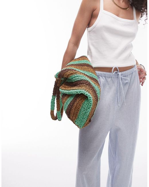 TOPSHOP Green Tana Oversized Woven Straw Tote Bag