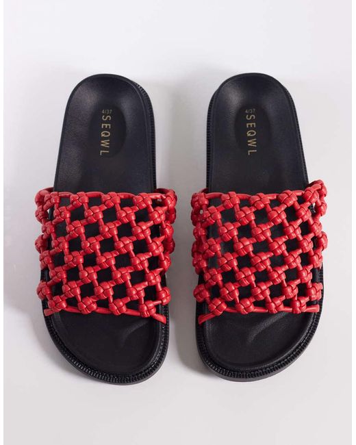 SEQWL Red Woven Flat Sandals