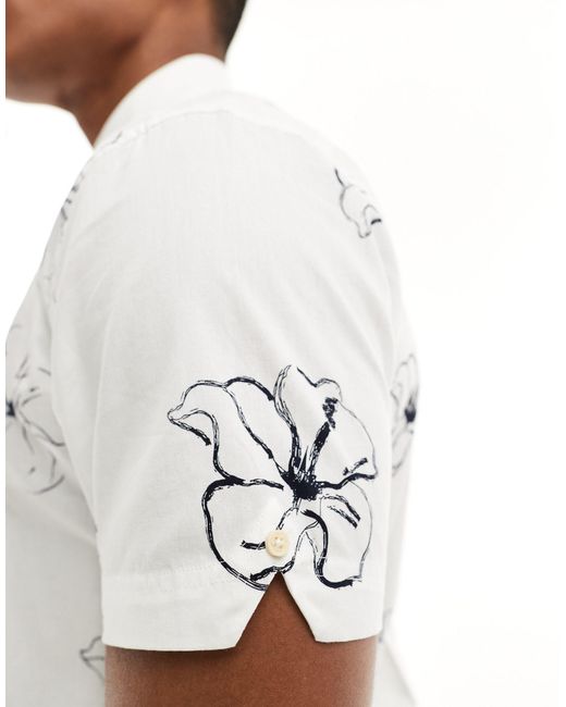 Chemise à manches courtes avec imprimé fleurs linéaire Ben Sherman pour homme en coloris White