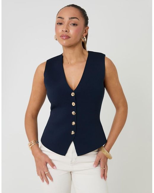 Threadbare Blue V-Neck Knitted Waistcoat