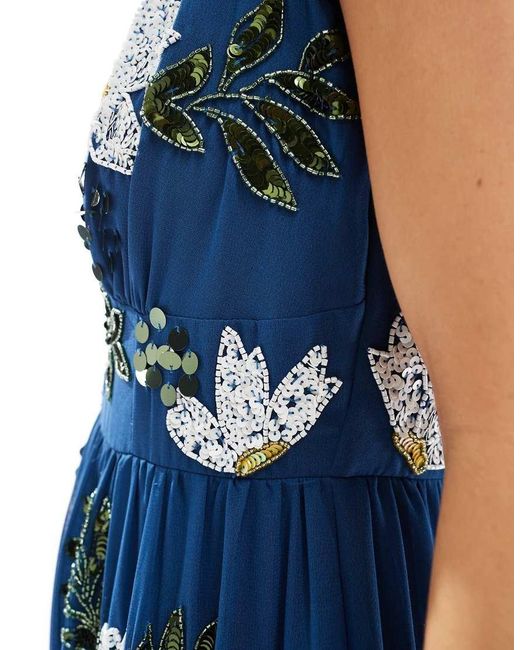 Maya Blue Floral Embellished V Neck Midaxi Dress