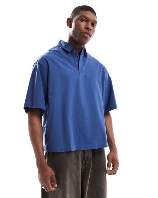 ASOS Blue Oversized Overhead Boxy Textured Shirt for men