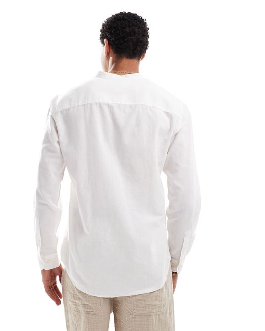 Jack & Jones – schmales hemd aus leinenmix in White für Herren