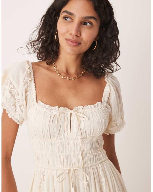 Free People Falling Sun Lace Insert Midi Dress in Natural | Lyst UK