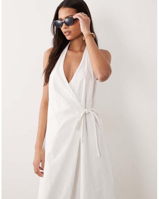 ASOS Pink Cotton Linen Halter Neck Wrap Maxi Sundress