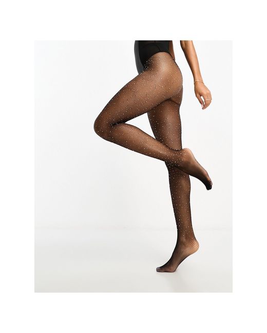 Ann Summers Diamante Micro Fishnet Tights in Brown