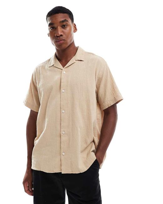 Jack & Jones Overhemd Met Reverskraag En Kreukeltextuur in het Natural voor heren