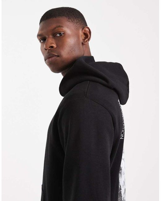 Jack & Jones Black Hoodie With Moutain Back Graphic for men