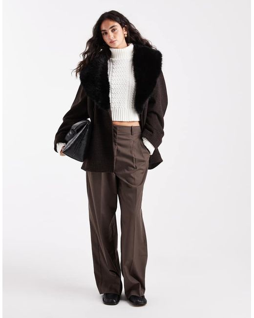 ASOS Black Wool Blend Oversized Pea Coat With Faux Fur Collar