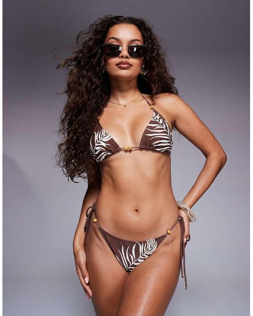 Candypants Bikinibroekje Met Kralen, Gestrikte Zijkanten En Print in het Black