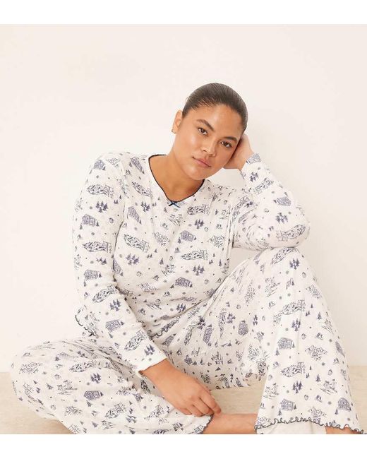 ASOS White Asos Design Curve Pointelle Pyjama Long Sleeve Tee And Trouser Set