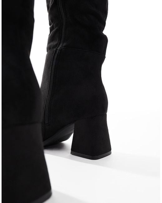 SEQWL Black Fished Slouchy Block Heel Knee Boots