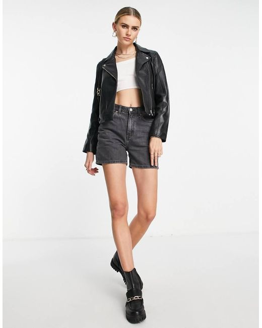 Chaqueta Negra De Cuero De Femme SELECTED de color Black