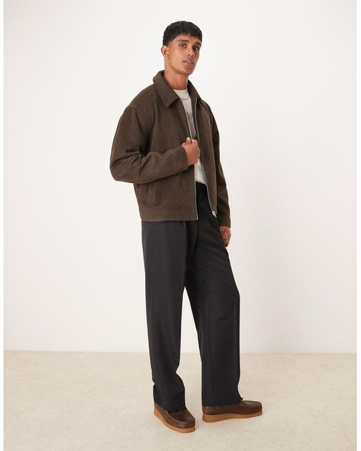 Chaqueta Harrington Corta Extragrande De Tejido Efecto Lana De ASOS de hombre de color Brown