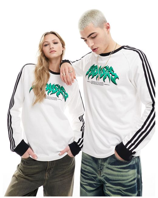 Adidas Originals Gray Unisex Flame Graphic Long Sleeve T-shirt