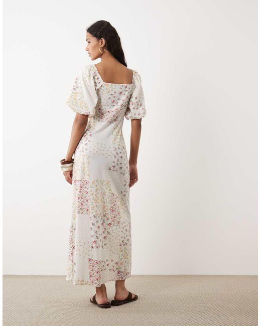 Wednesday's Girl White Wednesdays Girl Floaty Midaxi Dress Spliced Floral Spot