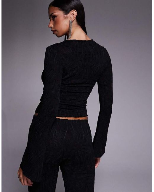 ASOS Black Co-ord Textured Flared Long Sleeve Top