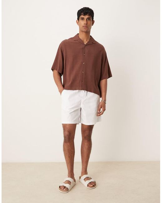 ASOS Brown Boxy Oversized Revere Linen Blend Shirt for men