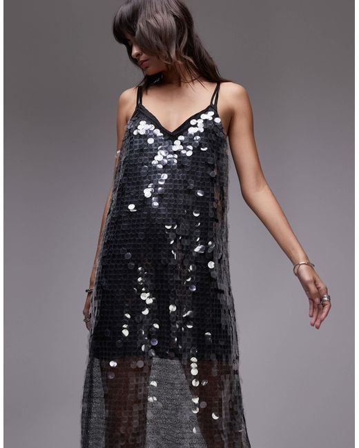Mango Mesh Disc Maxi Dress in Blue | Lyst