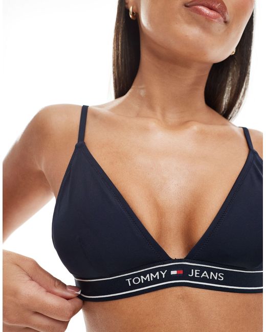 Tommy Hilfiger Blue Tommy Jeans Logo Taping Triangle Bralet Bikini Top