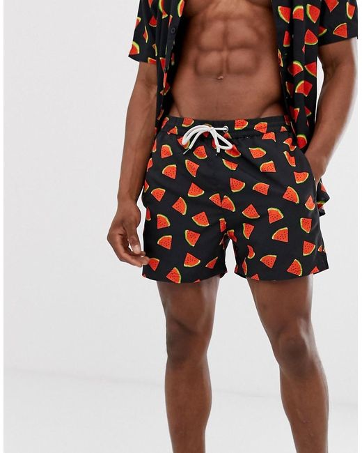 Another Influence Black Two-piece Watermelon Print Swim Shorts for men