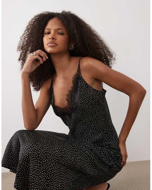 Mango Black Cami Midi Dress With Lace Trim
