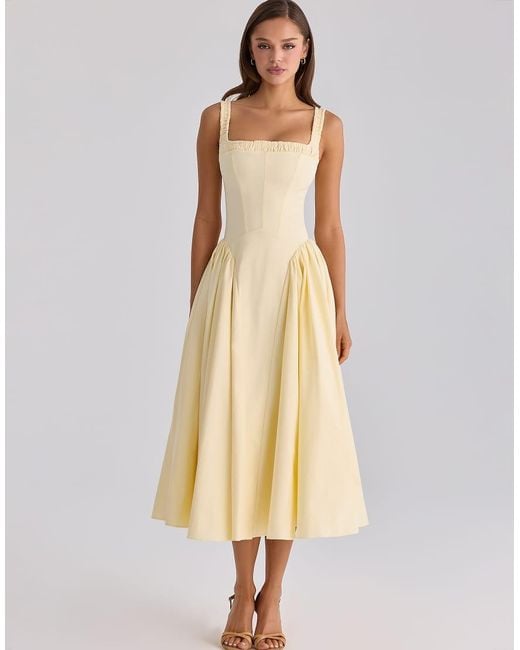 House Of Cb Natural Dorothy Lemon Cotton Midi Sundress