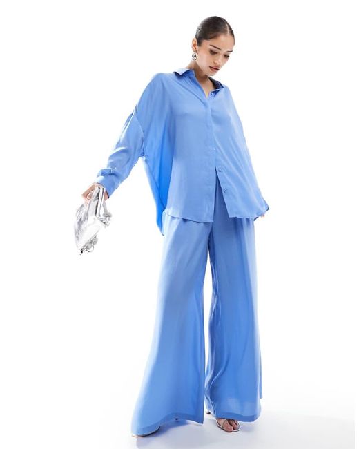 French Connection Blue Satin Wide Leg Trouser Co-Ord
