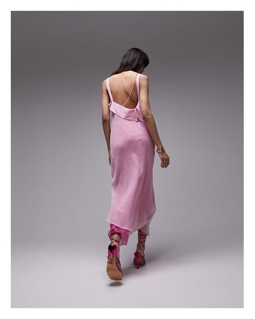 Twotone Midi Slip Dress in Pink Lyst