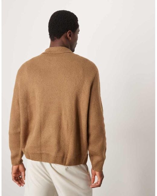 ASOS Brown Oversized Brushed Knitted Polo for men