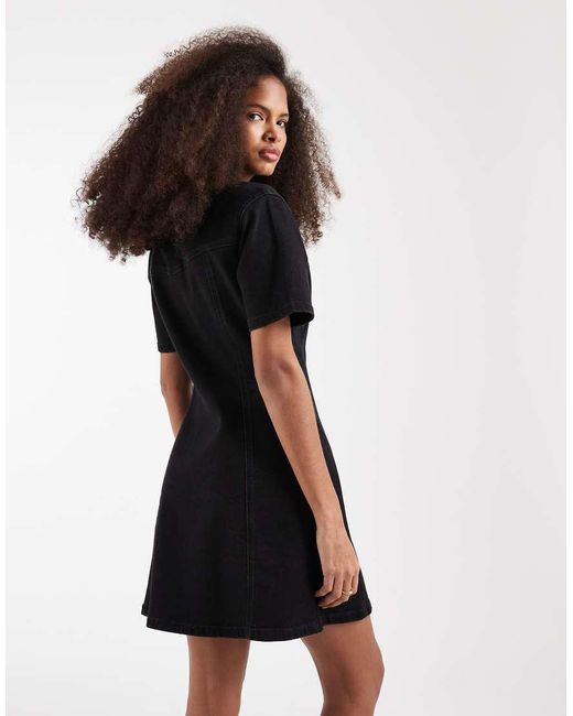 ASOS Black Denim Fitted Shirt Mini Dress