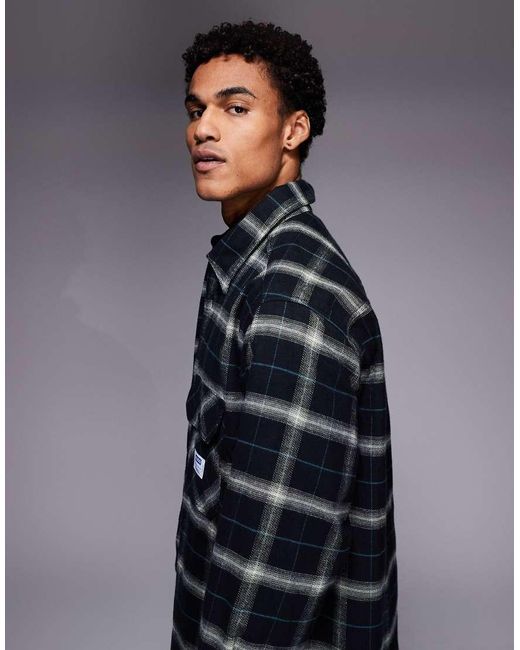 HUGO Gray Ebolt Oversized Fit Check Shirt for men
