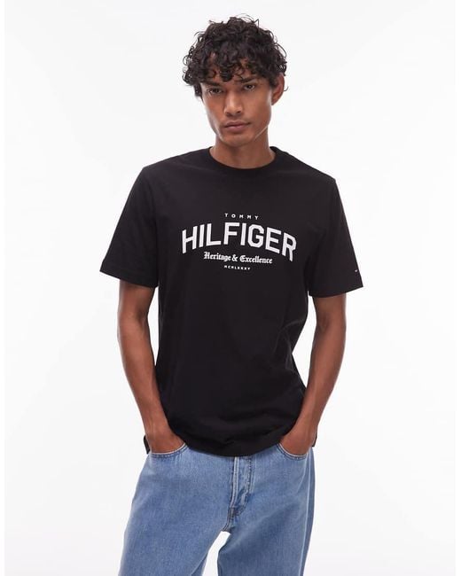 Tommy Hilfiger Black Varsity Arch Logo T-Shirt for men