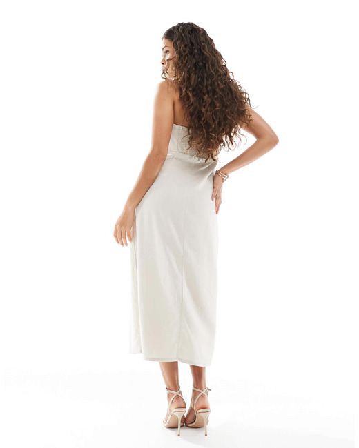 Only Petite White Linen Mix Bandeau Midi Dress