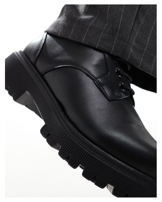 London Rebel Black Wide Fit Cleated Sole Chunky Lace Up Shoes for men