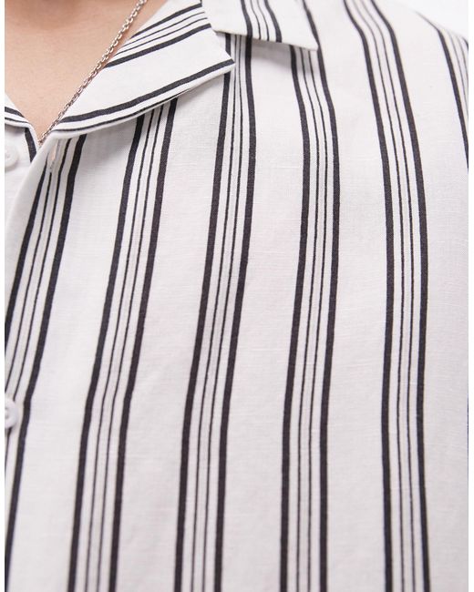 Topman White Short Sleeve Relaxed Linen Mix Stripe Shirt for men