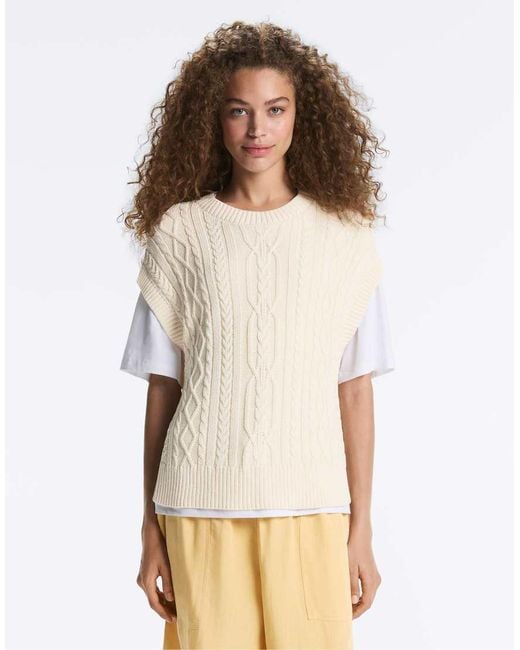 Oysho Natural Cable Knit Round Neck Vest