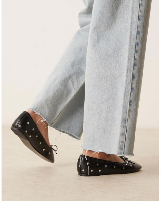 Asos Design Wide Fit Gray Lynette High Vamp Studded Ballets