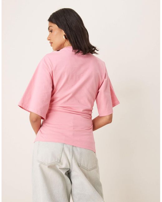 ASOS Pink Cinched T Shirt With Asymmetric Hem
