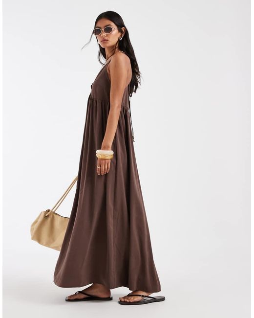 ONLY Brown V-neck Maxi Dress