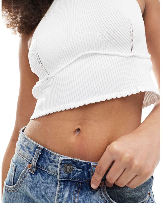 ONLY White Halter Neck Knitted Crop Top