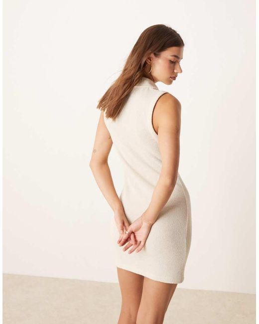 ASOS Natural Sleeveless Boucle Collared Tennis Mini Dress